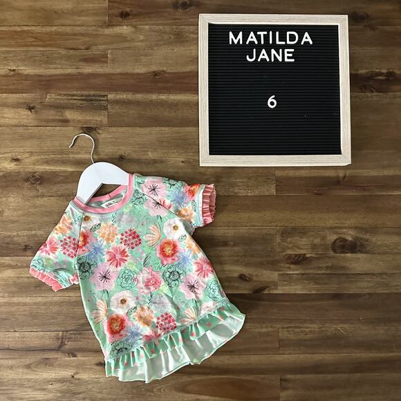 Matilda Jane The Adventure Begins Riding The Waves Floral Green Pink Rash Guard - Picture 1 of 7